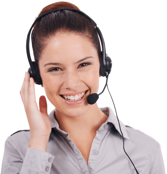 Call centre operator helping a client on the phone